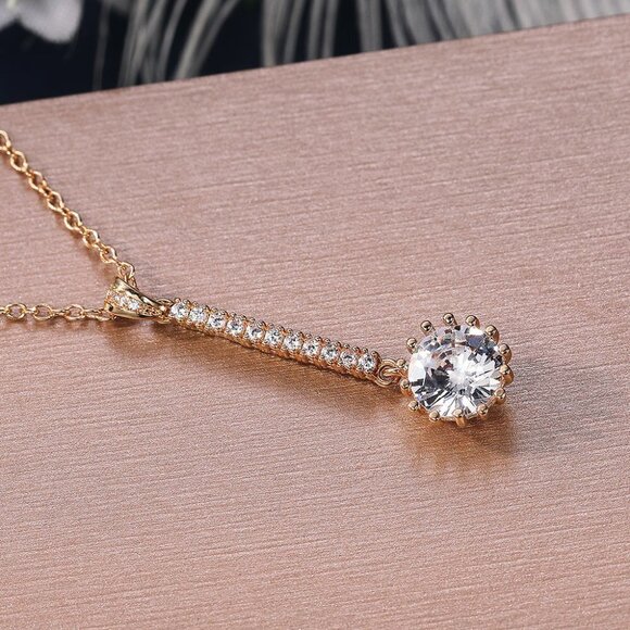Dazzling Round Sun Flower CZ Long Pendant Necklace for Women, EVGG1112 - Picture 9 of 13